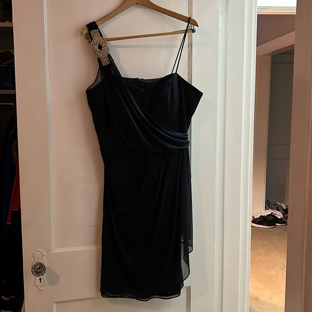 Navy chiffon one shoulder dress…only worn once
